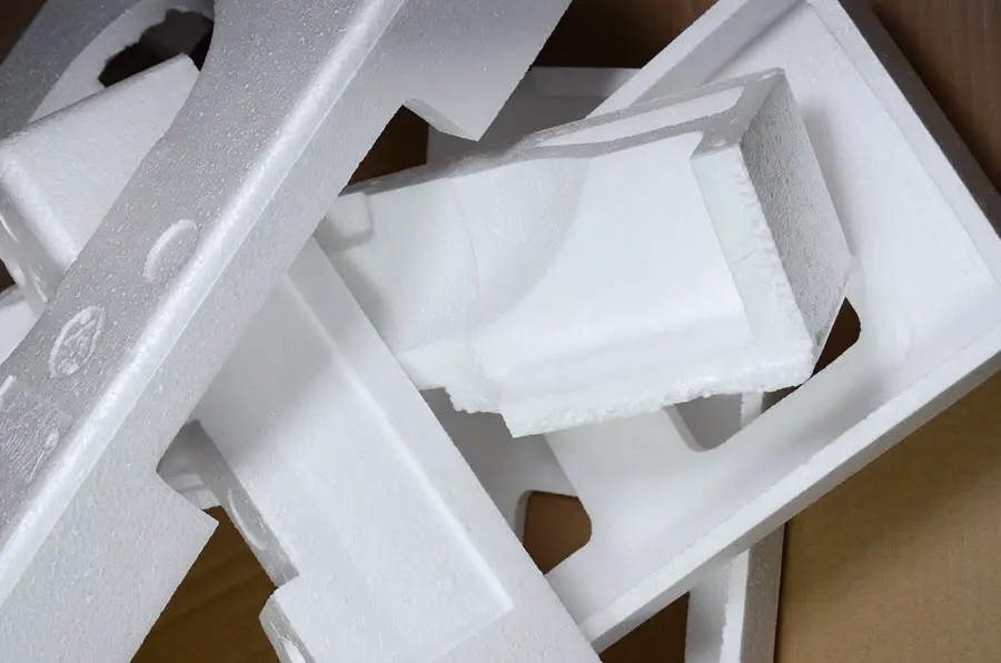 polystyrene packaging on cardboard