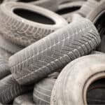 pile of old tyres for recycling