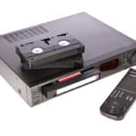 VHS recorder, remote control and video tape