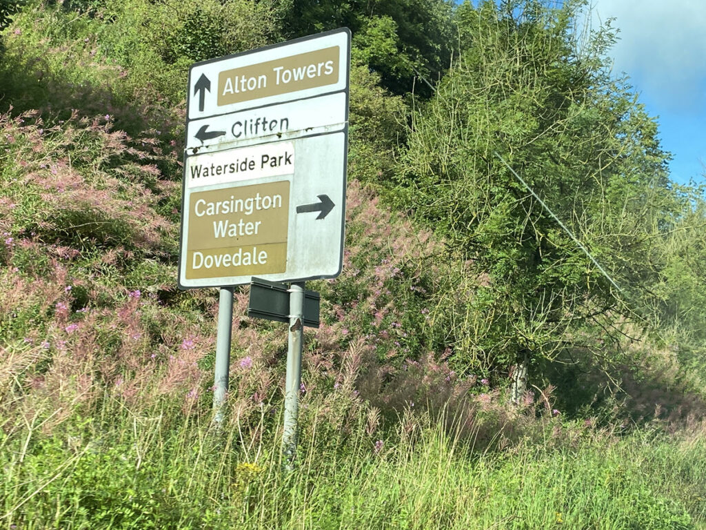 carsington water and dovedale road sign